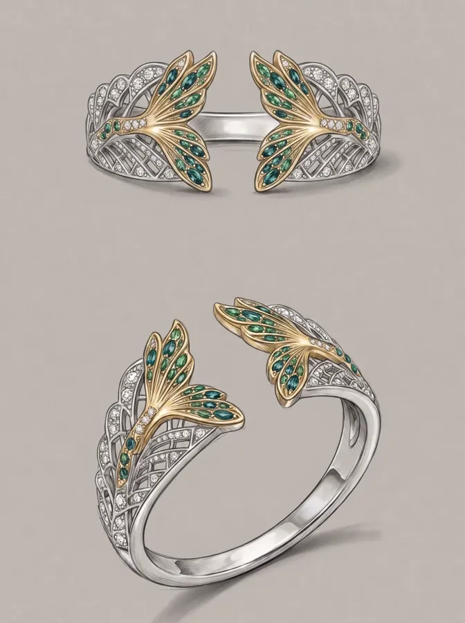 Two-view design sheet of the mermaid-wing band